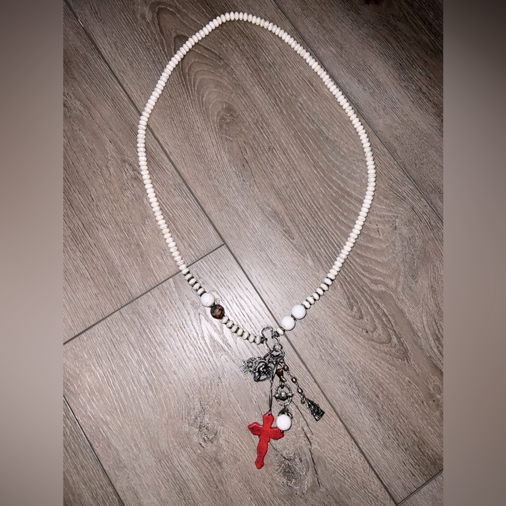 Love Heals Sterling silver and stone long cross necklace